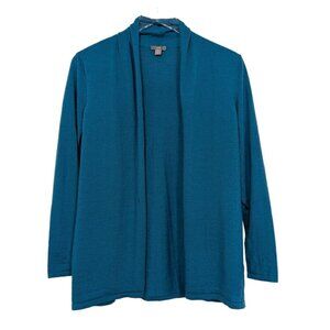 J Jill Merino Wool Open Cardigan Petite Size Medium Blue Lightweight Sweater